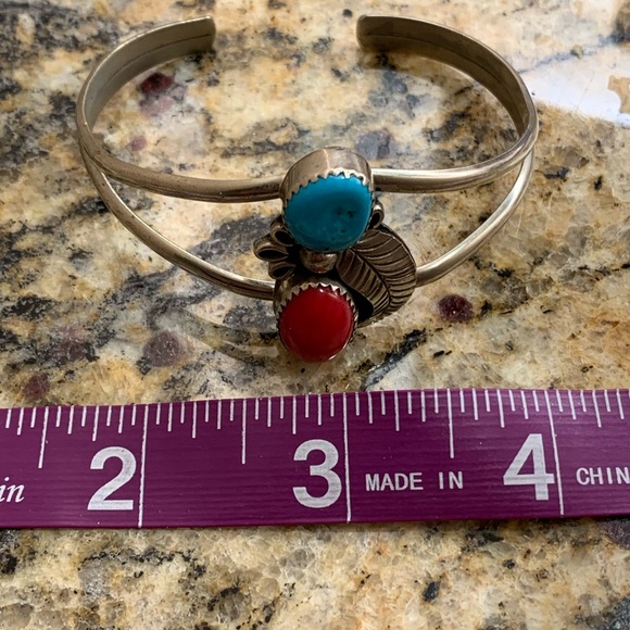 Navajo Turquoise Coral Cuff - Picture 7 of 9